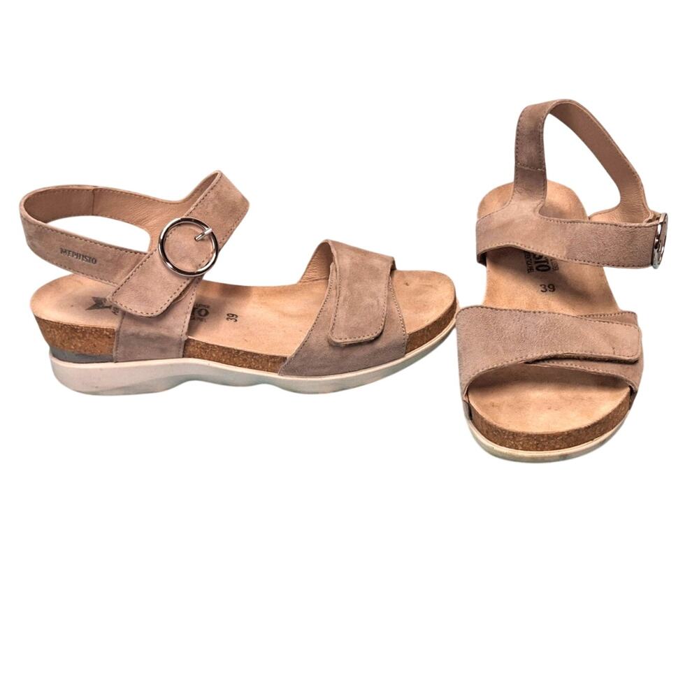 Mephisto Oriana Wedge Sandals Tan Beige Warm Grey Suede Cork EU 39 US 8.5 - Picture 9 of 10